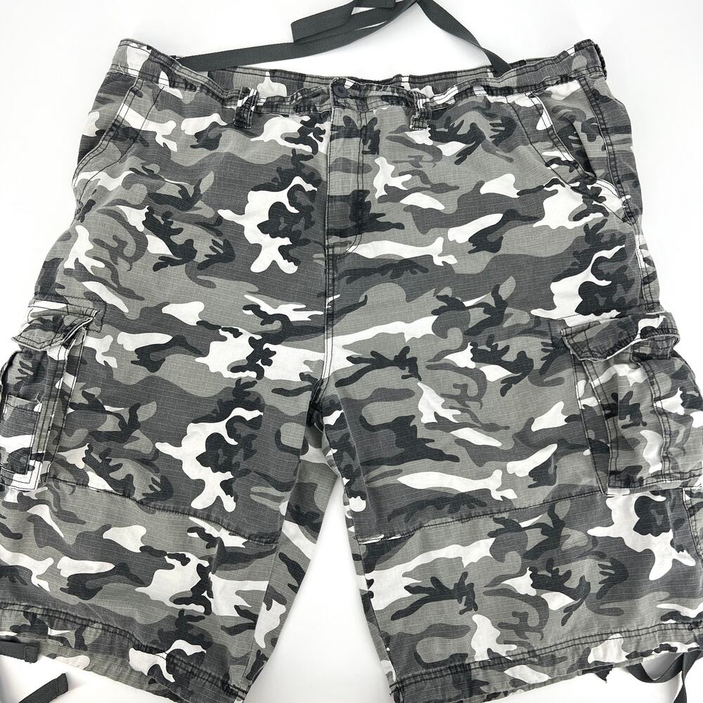 LA GATE Collection U.S.A. Gray Camo Cargo Shorts 100% Cotton Adjustable Size 50
